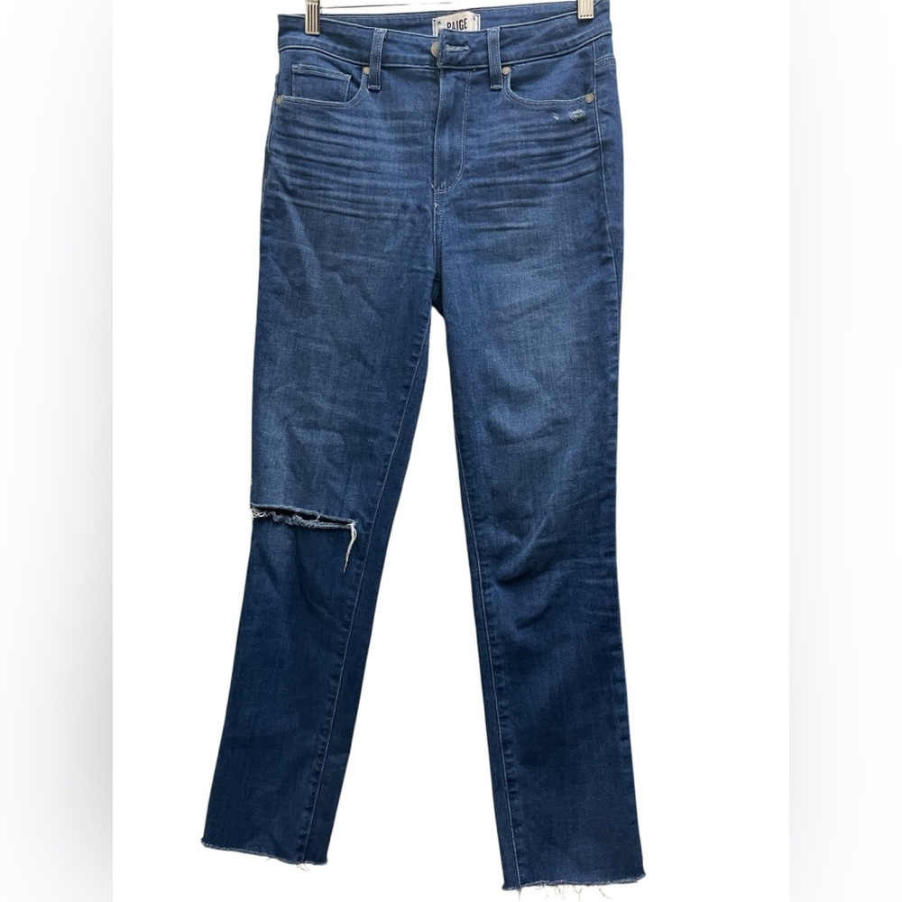 PAIGE HOXTON SLIM Distressed Raw Hem Jeans Stretch Size 27